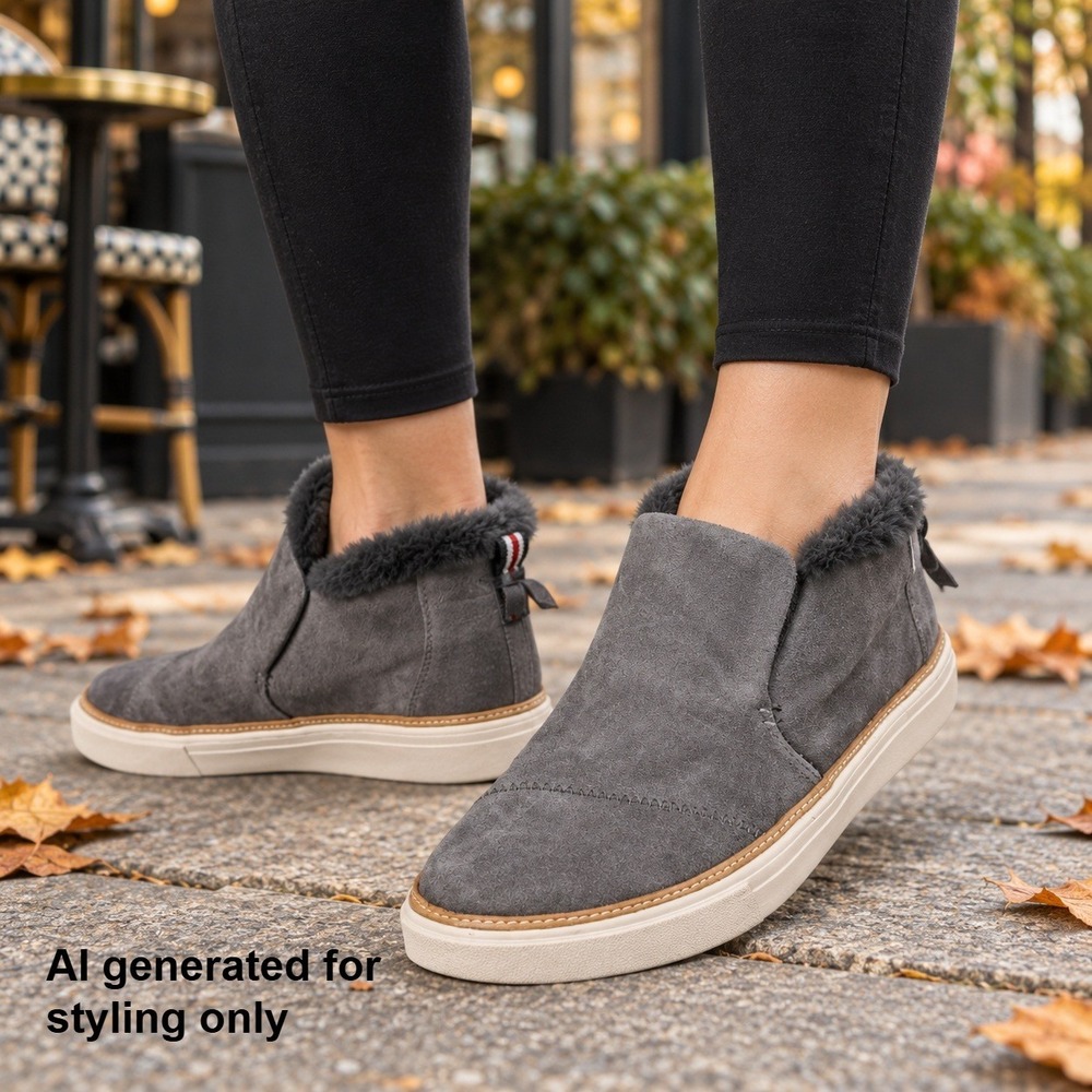 TOMS Womens Grey Suede Faux Fur Lined Slip On Mid Top Boots 9.5 10012386